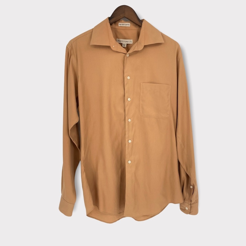 Pronto‎ Uomo Non Iron Fitted Tan Button Down Shirt